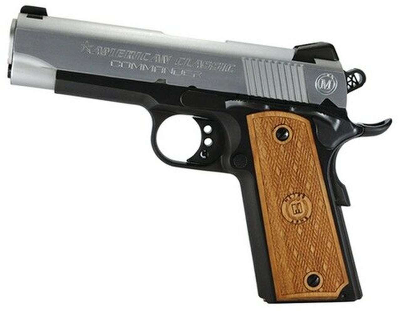 American Classic Amigo 1911 45 ACP 3.5″ Duo-Tone Finish, Checkered Hardwood Grips, 7 Round Mag