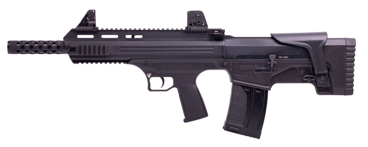 American Tactical, Bulldog, Semi-automatic Shotgun, Bullpup, 12 Ga 3″, 18.5″ Barrel, Iron Sights, AR Style Charging Handle, 3-Piece Choke Tube Set, Adjustable Cheek Rest, Picatinny & M-Lok Rail, 5Rd, Black