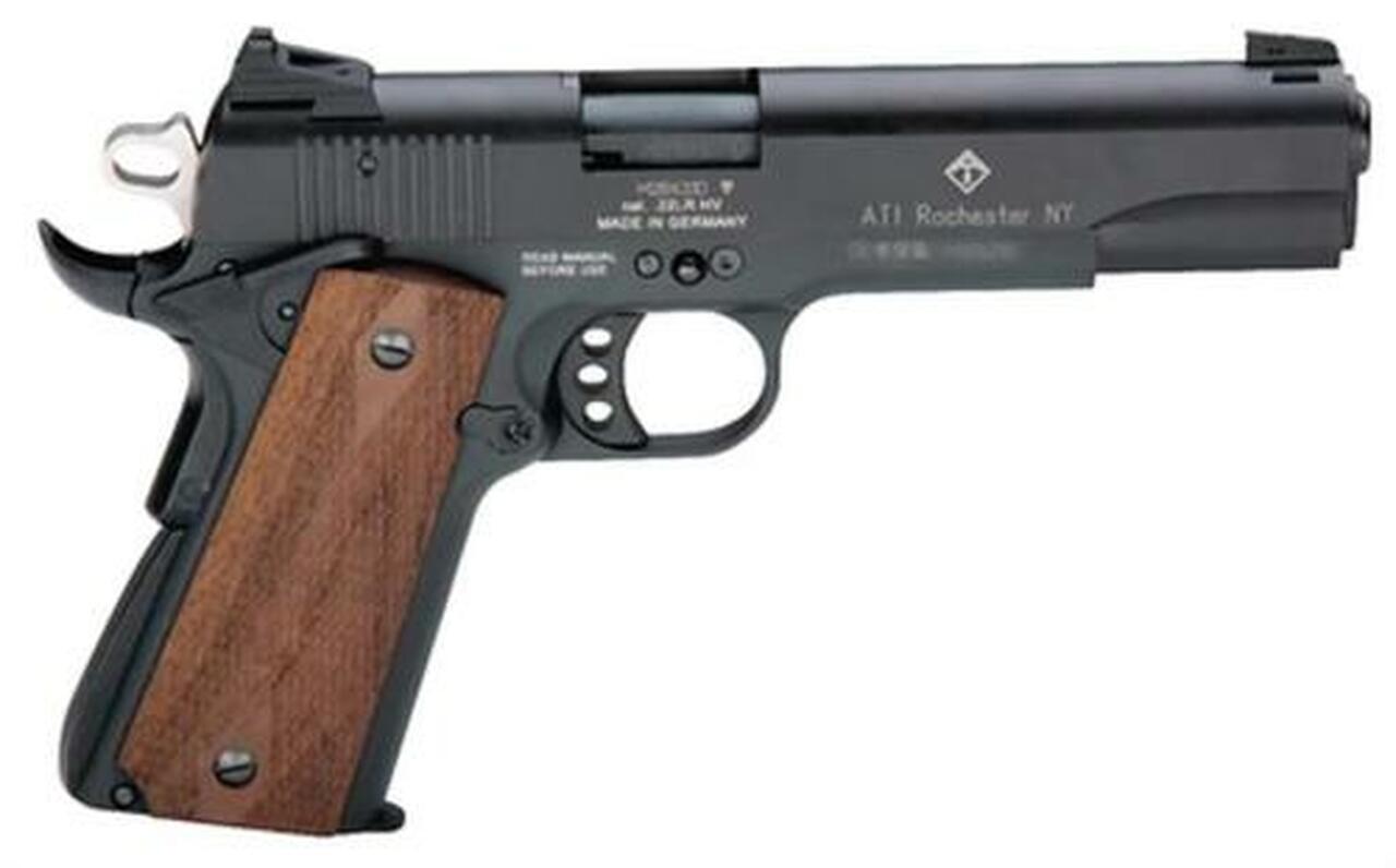 American Tactical, M1911, Full Size, 22 LR, 5″ Barrel, Blued, Wood Grips, 10Rd