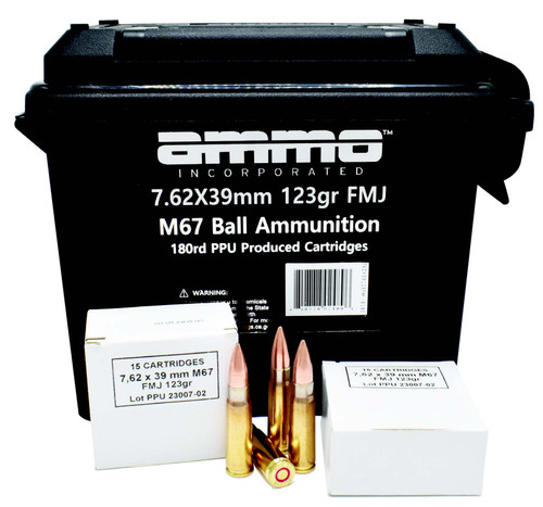 Ammo Inc M67 Ball Ammunition 7.62×39, 123gr, Full Metal Jacket, 180rd Box
