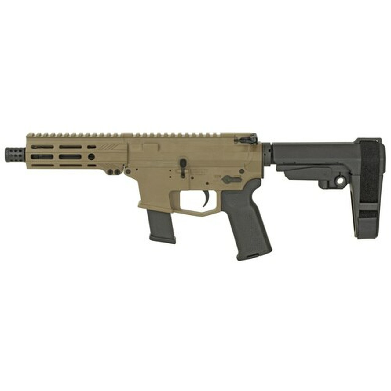 Angstadt Arms, UDP-9 AR-15 Pistol, 9MM, 6″ Barrel Flat Dark Earth, SBA3 Brace, M-LOK Handguard 15rd Glock Mag