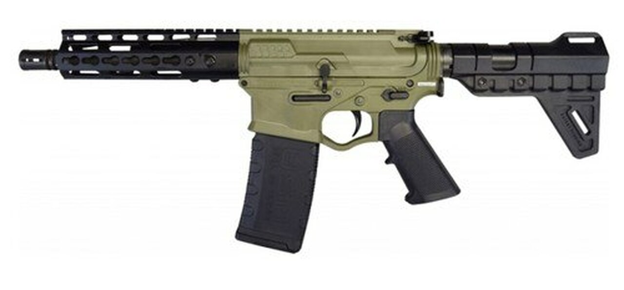 ATI Omni Hybrid Maxx P4 5.56/.223, 7.5″ Barrel, Keymod, Blade Brace, Battlefield Green, 30rd