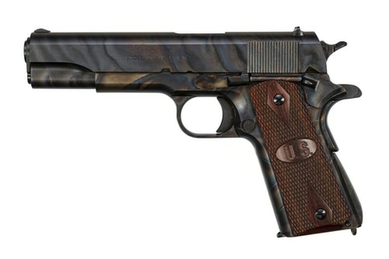 Auto-Ordnance 1911A1, 45 ACP, 5″, 7rd, Checkered Wood Grips, US Logo, Case Hardened