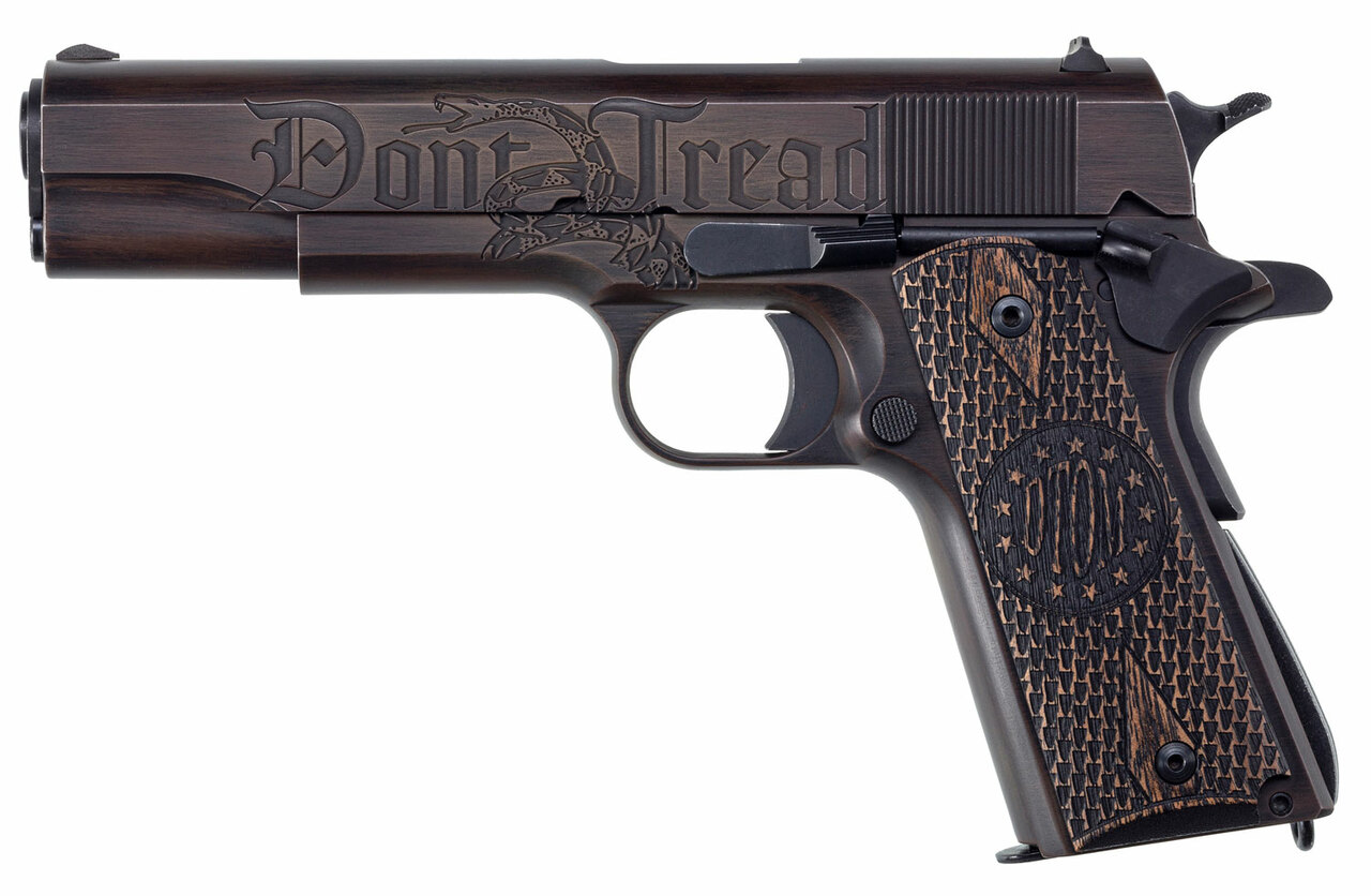 Auto Ordnance Liberty Edition Full Size 1911, 45 ACP, 5″ Barrel, Steel Frame, Black/Brown Custom Cerakote Engraved Goncalo Wood Grips, 7Rd Mag