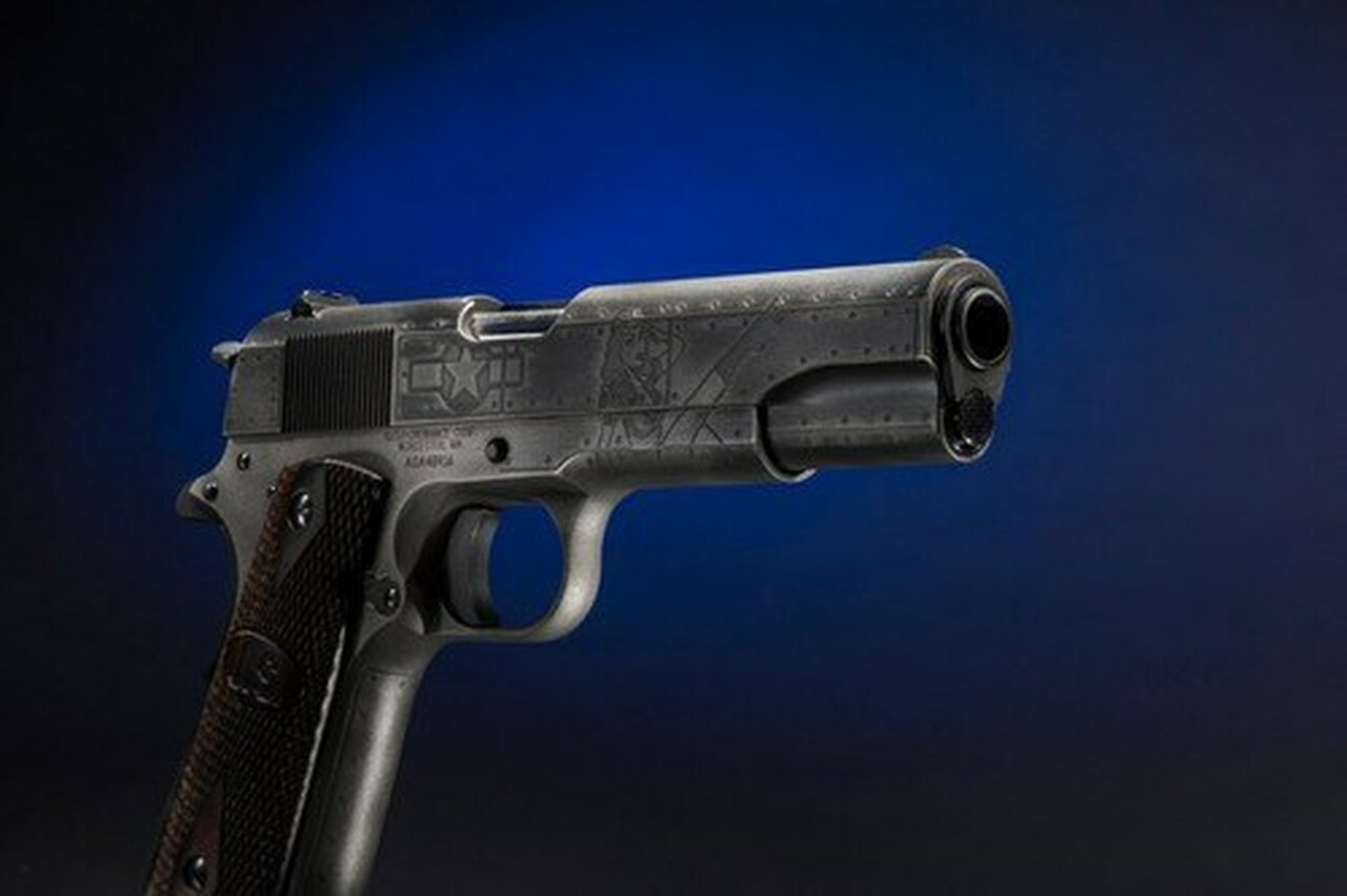 Auto Ordnance, Victory Girls 1911, Full Size Pistol, 45 ACP, 5″ Barrel, Steel Frame, Checkered Wood Grips with U.S. Logo, 7Rd, Armor Black and Gunmetal Gray Cerakote Finish