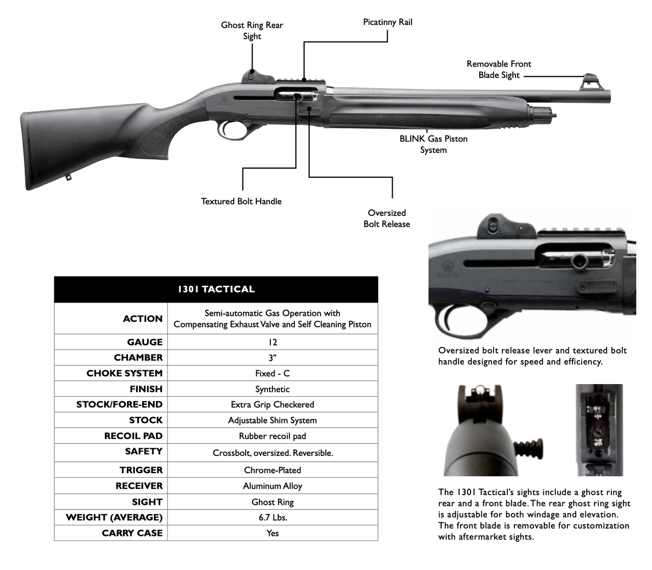 Beretta 1301 Tactical 12 Ga, 18.5″ Barrel, 3″, Adj Black Stock, Original From Italy, 5rd