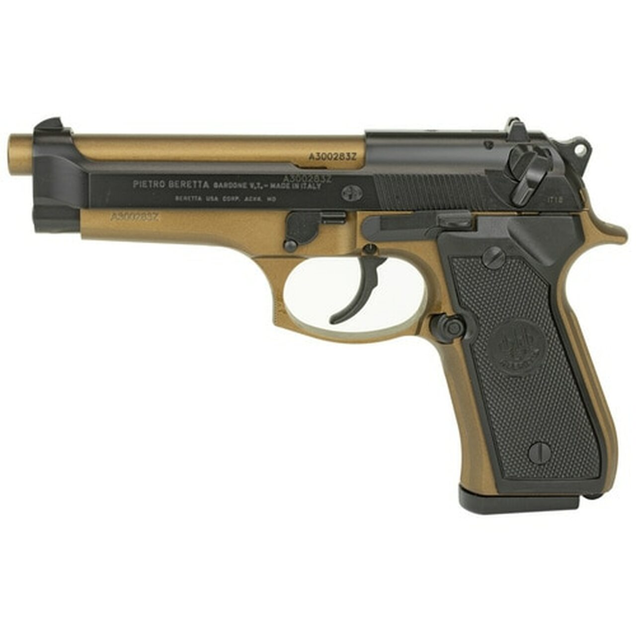 Beretta 92FS 9MM, 4.9″ Barrel Burnt Bronze Finish Ambi Safety 3 Dot Sights 2- 15rd Mags