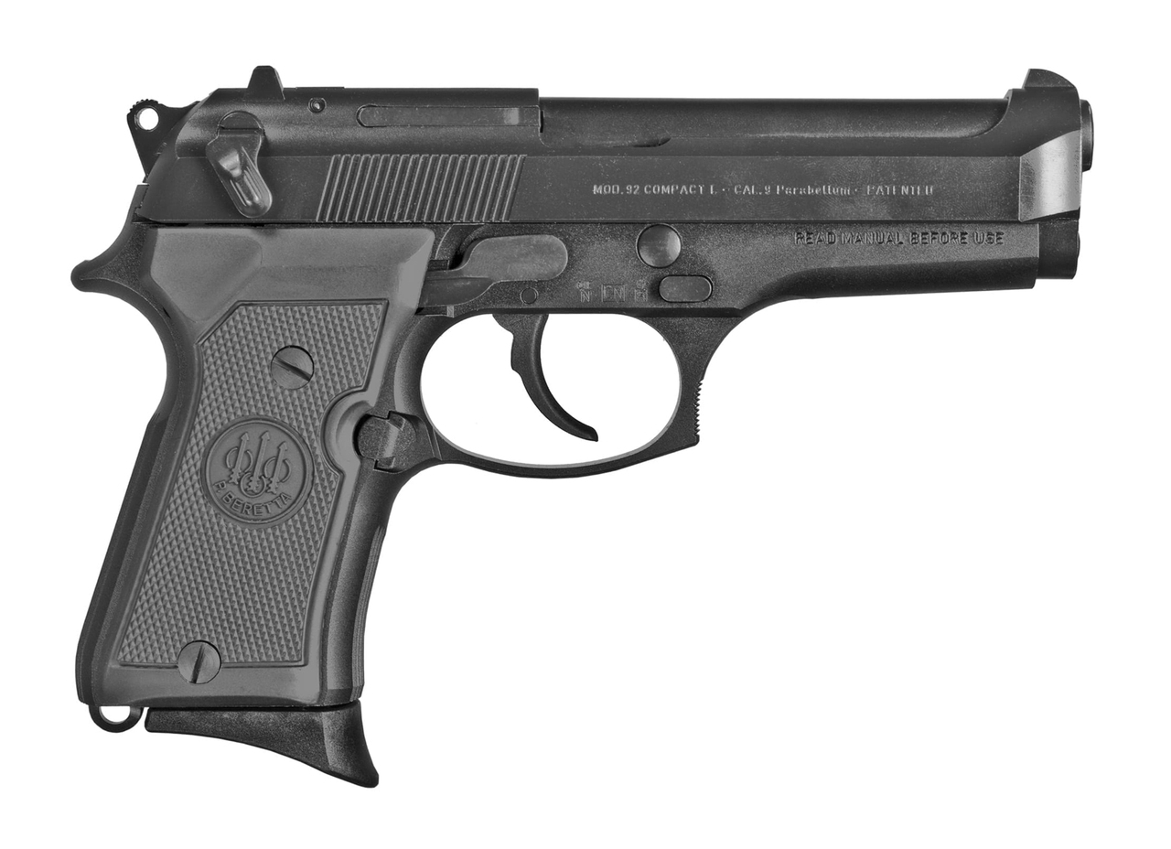 Beretta 92FS Compact 9mm, 4.25″ Barrel, 3-Dot Sights, Decocker, Black, 13rd