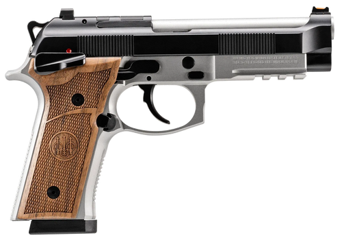 Beretta 92GTS Launch Edition 9mm, 4.7″ Barrel, Black Cerakote Slide, Silver Frame, Hogue Wood Grip, 15rd