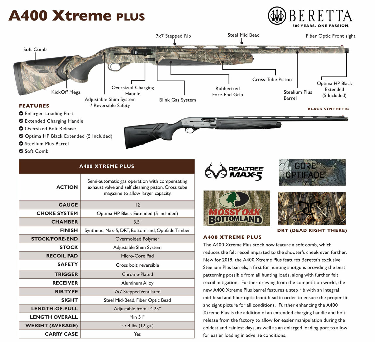 Beretta A400 Xtreme Plus 12 Ga, 30″ Barrel, 3.5″ TrueTimber DRT Fixed Kick-Off Stock, 2rd