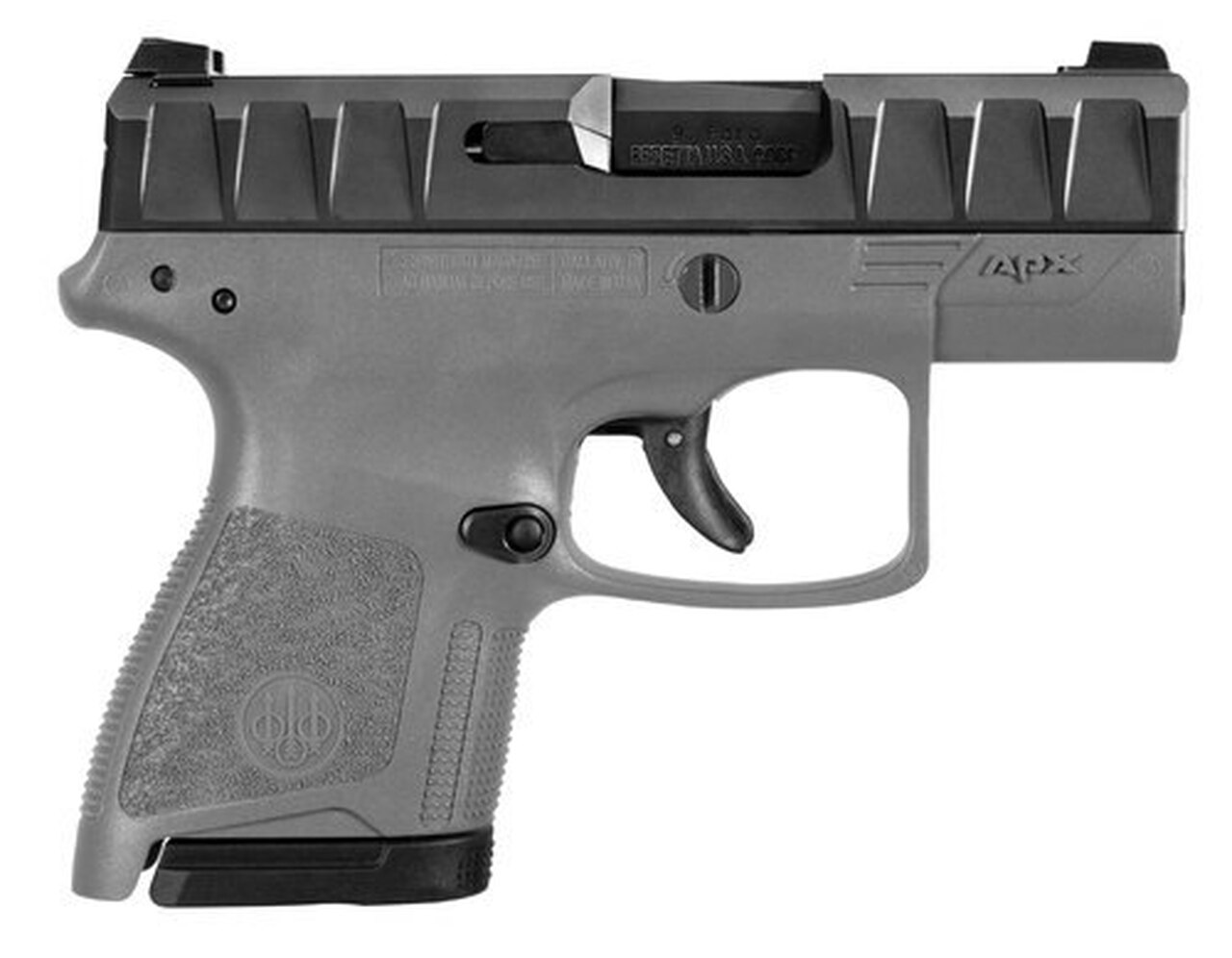 Beretta APX Carry 9mm, 3.07″ Barrel, Wolf Gray Grip, Black, Serrated Slide, 6rd+8rd Mags