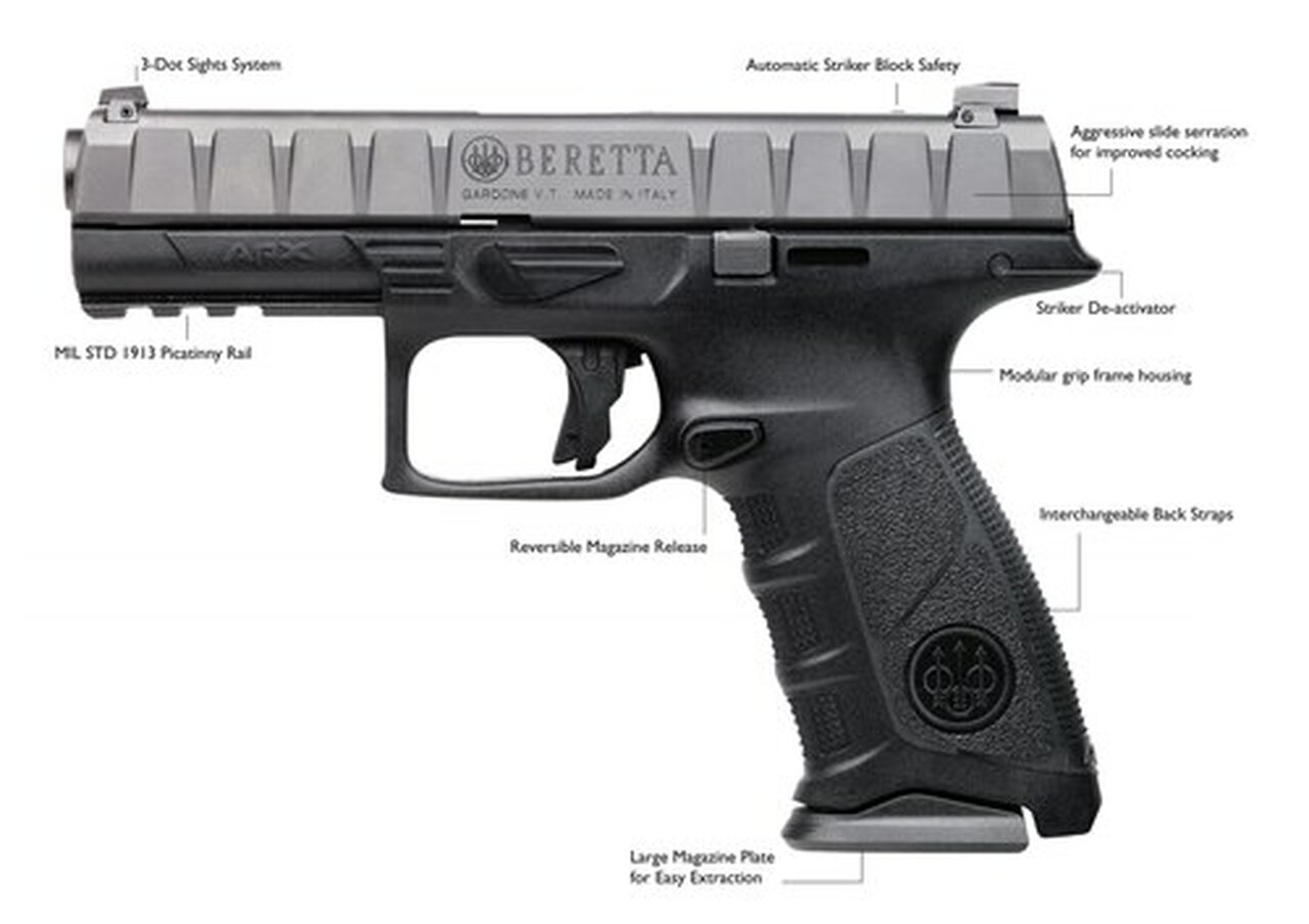Beretta APX, Striker-Fired .40 S&W, 4.25″ Barrel,, , Black, 15 rd
