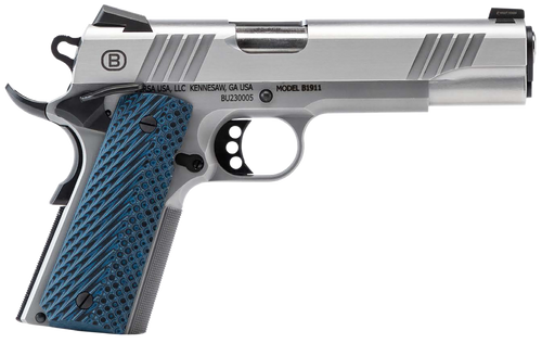 Bersa B1911 45 ACP, 5″ Barrel, Stainless Steel, Blue VZ Grip, 8rd