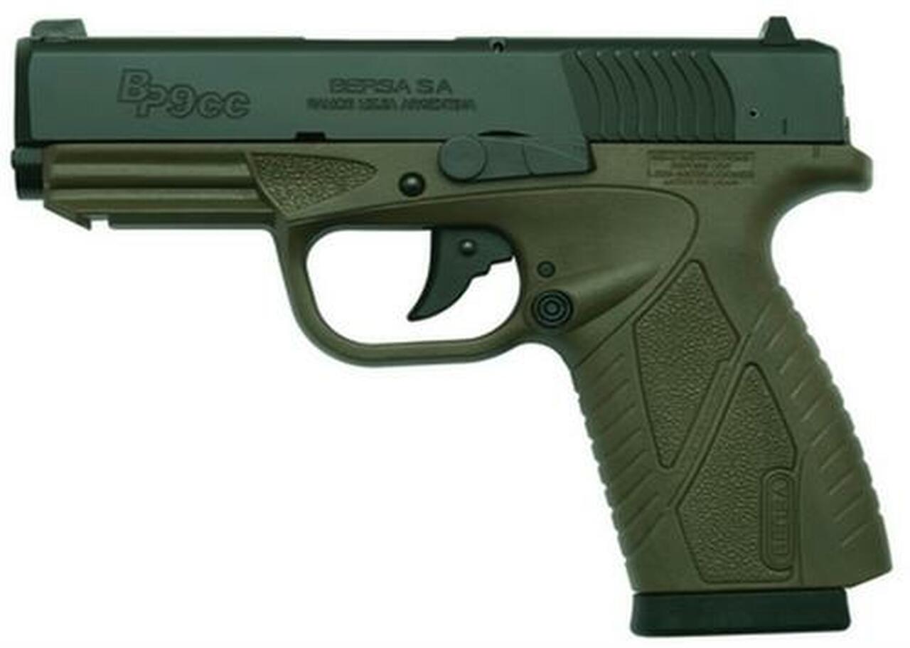 Bersa Conceal Carry 9MM 3.3″ OD Green Finish, Polymer Frame, Adjustable Sights, 8 Round