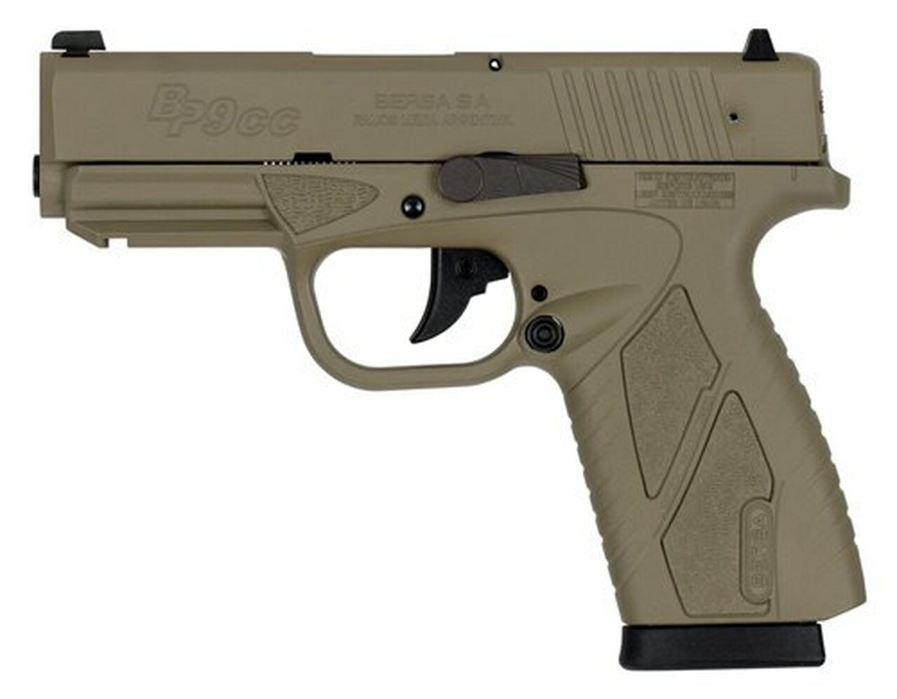 Bersa, Conceal Carry, Compact, 9mm, 3.2″ Barrel, Flat Dark Earth, Polymer Frame, Fixed Sights, 8Rd, 1 Magazine