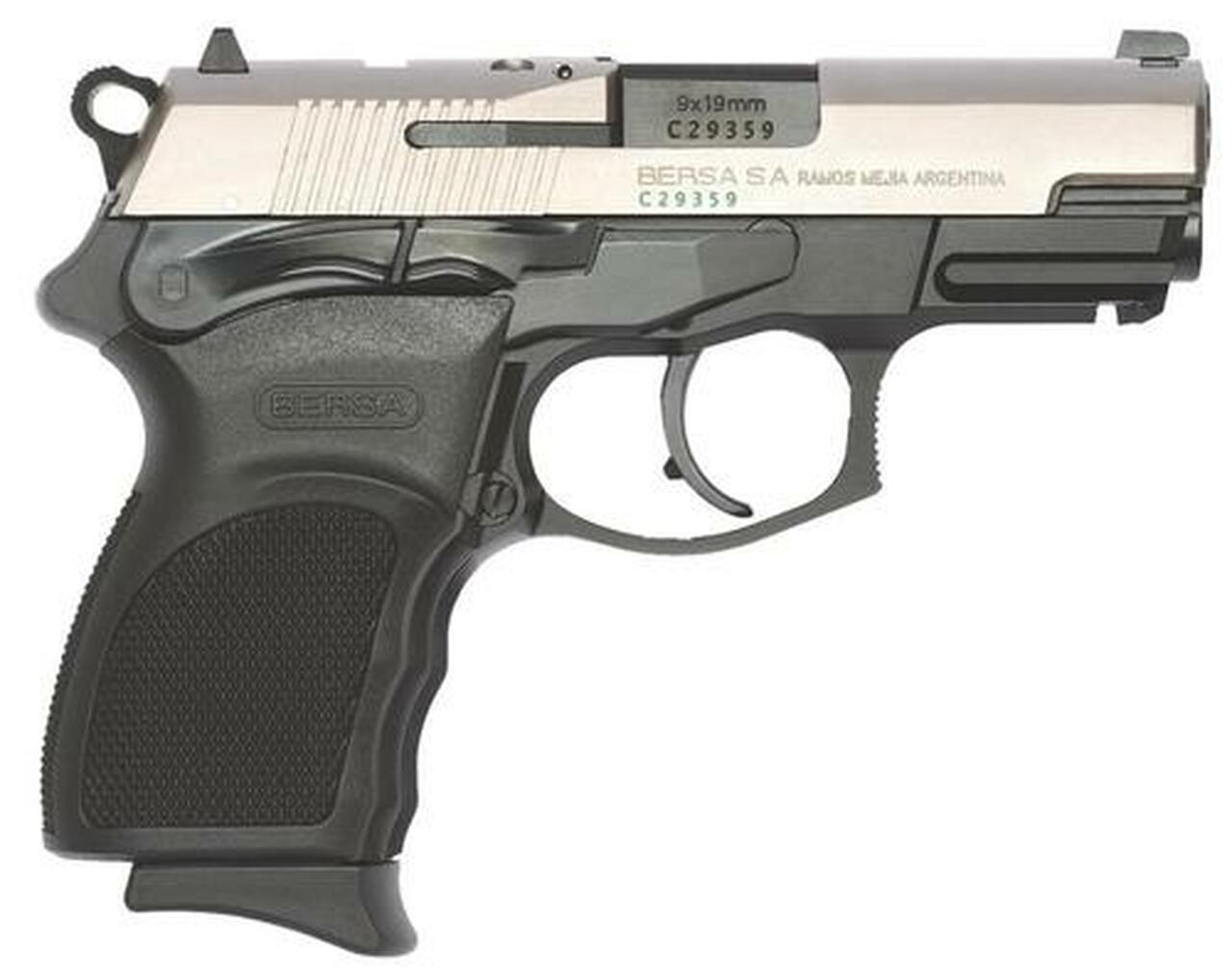 Bersa Thunder Pro Ultra Compact DA/SA 9mm 3.3″ Barrel, Poly Grip Black/Nickel, 10rd