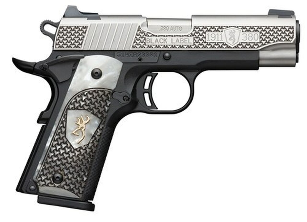 Browning 1911-380 Black Label, .380 ACP, 3.62″ Barrel, 8rd, Pearl Grips, Black/Stainless
