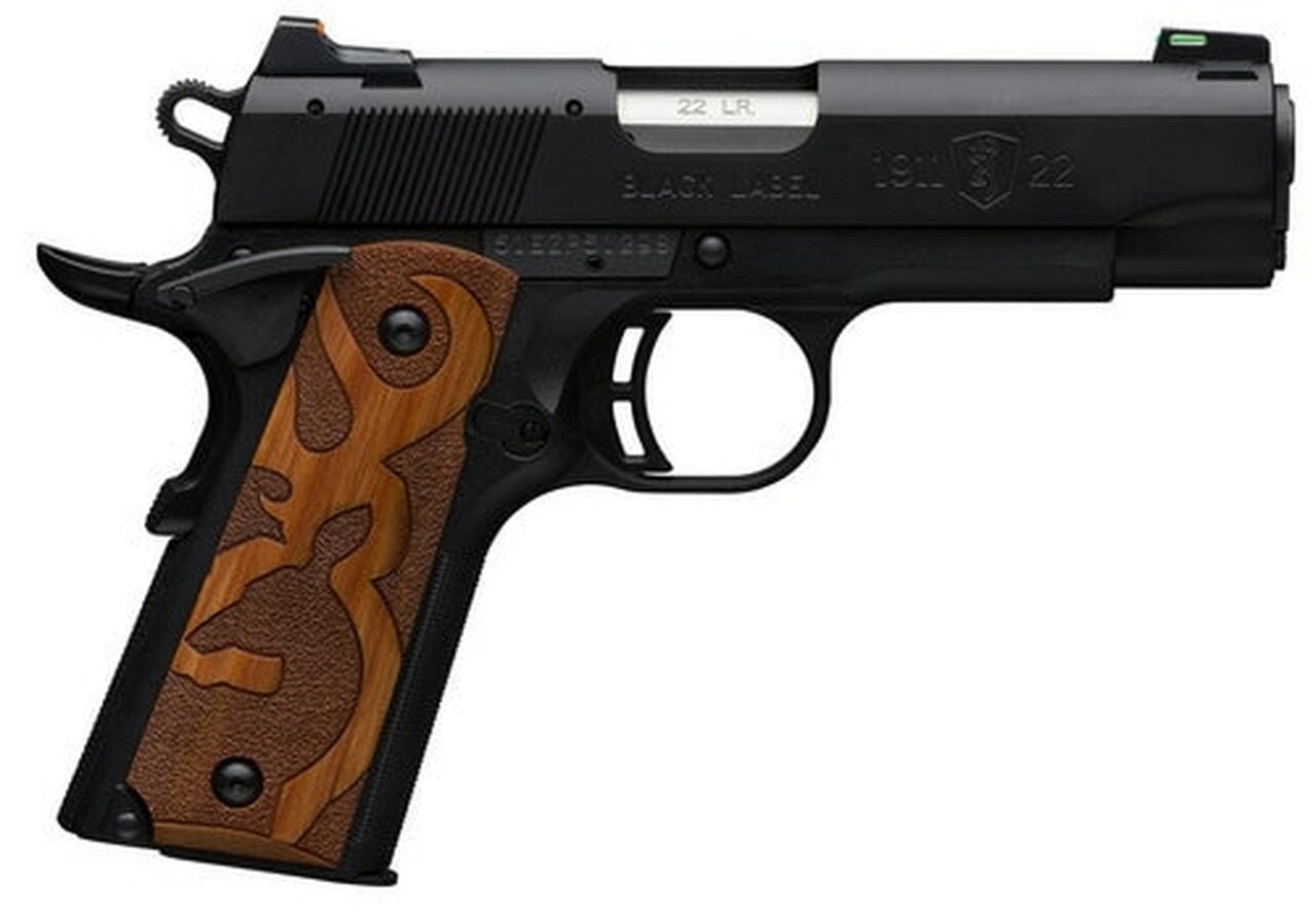 Browning 1911 Black Label, .22 LR, 3 5/8″ Barrel, 10rd, Brown Stippled Grips, Black