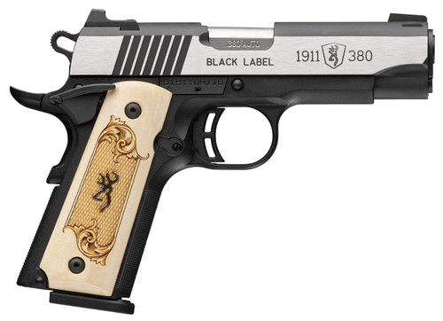 Browning Black Label, 1911 380 ACP, 3.6″ Barrel, Black Frame, Maple Medallion Checkered Grip, 8rd