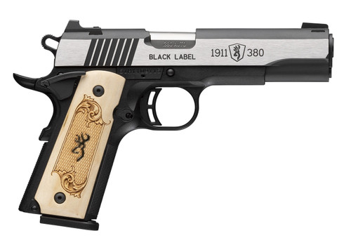 Browning Black Label 1911 380 ACP, 4.25″ Barrel, Black Frame, Maple Medallion Checkered Grip, 8rd