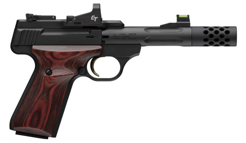 Browning Buck Mark Hunter 22 LR, 4.4″ Threaded Barrel, Black, Rosewood Grips, Includes Crimson Trace Red Dot Sight, 10rd