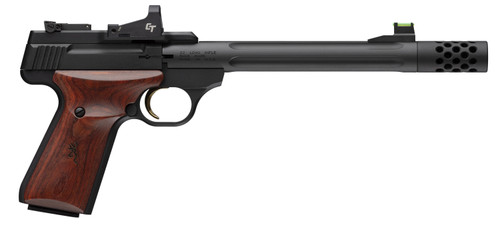 Browning Buckmark Hunter 22 LR, 7.65″ Threaded Barrel, Black, Rosewood Grip, Crimson Trace Red Dot, 10rd