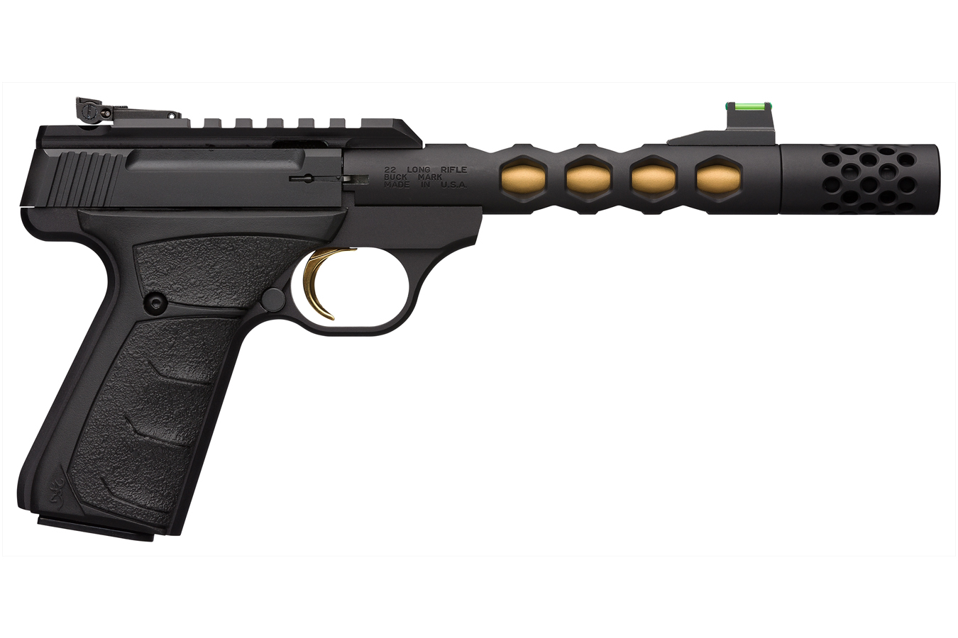 Buck Mark Plus Vision 22LR Black/Gold Suppressor Ready Rimfire Pistol