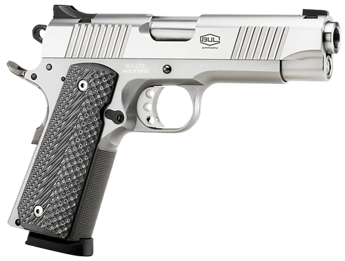 Bul 1911 Commander 45 ACP, 4.25″ Barrel, Silver, Black G10 Grip, 8rd