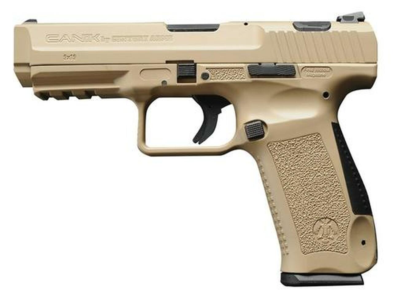 Canik TP9SA, 9MM, 4.47″ Barrel, Polymer Frame, Desert Tan, 2-18rd Mags, Accessory Package
