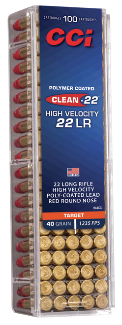 CCI Clean-22 22 LR, 40gr, High Velocity Red Lead Round Nose, 100rd Box 1235 FPS