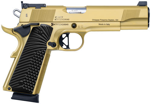 Charles Daly 1911 Empire Grade 45 ACP, 5″ Barrel, Gold PVD, Black G10 Grip, 8rd