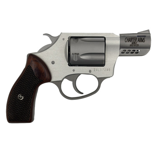 Charter Arms Coyote 380 ACP, 2″ Ported Barrel, Silver, Rosewood Checkered Grip, 5rd