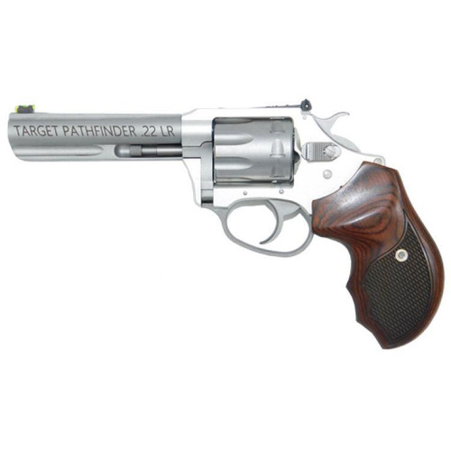 Charter Pathfinder 22 LR, 4.2″ Barrel, Stainless Steel Frame, Wood Grips, 8rd