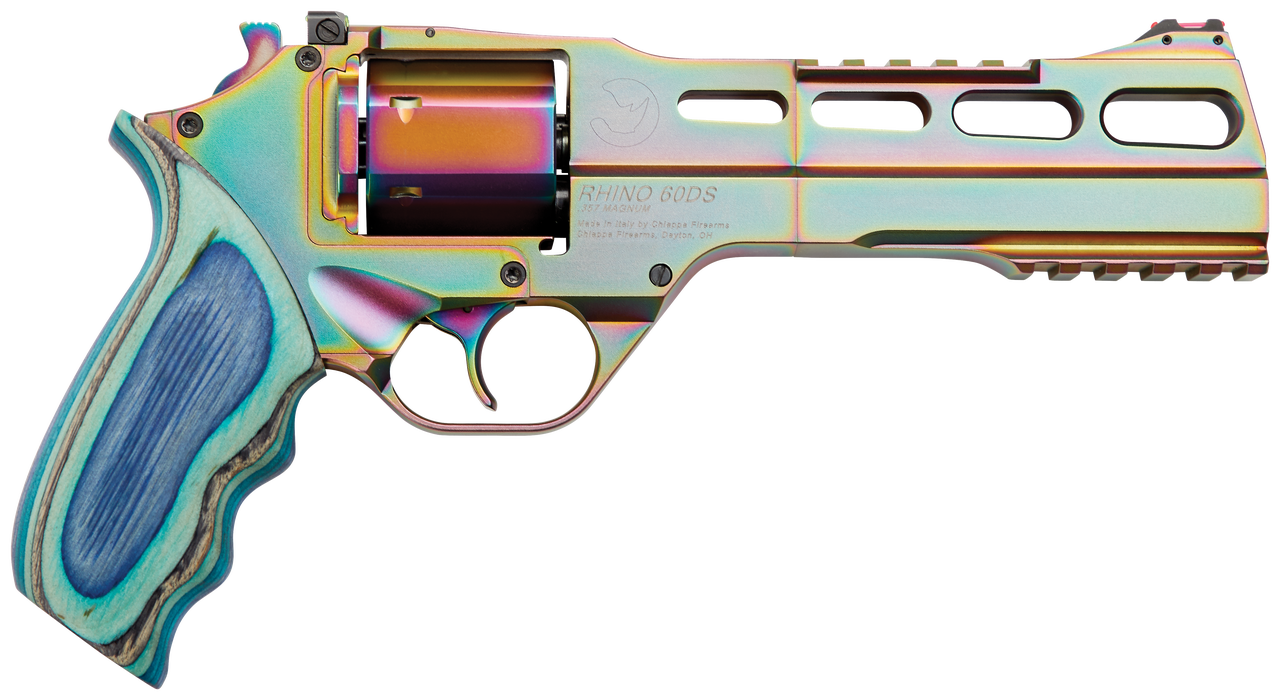 Chiappa Firearms Rhino, 60DS, Revolver, Double/Single Action, 357 Magnum/38 Spl, 6″ Barrel, Alloy Frame, Nebula Mix Color Finish, Blue Laminate Medium Grips, 6Rd