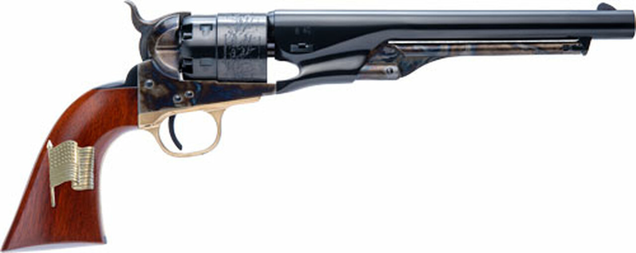 Cimarron 1860 Army Brass Bs/Tg Civillian 8″ .44 CB OLD Glory Flag Inlay 44 Remington Magnum