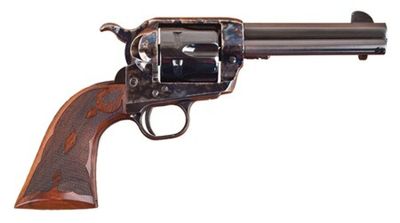 Cimarron Firearms Eliminator-8 .357/.38 Special 4.75″ Barrel Standard Blue Finish Case Hardened Pre-War Frame Walnut Checkered Army Grip