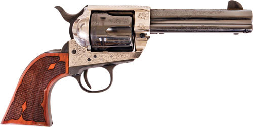 Cimarron Frontier 357 Magnum, 4.75″ Barrel, Engraved Silver, 6rd