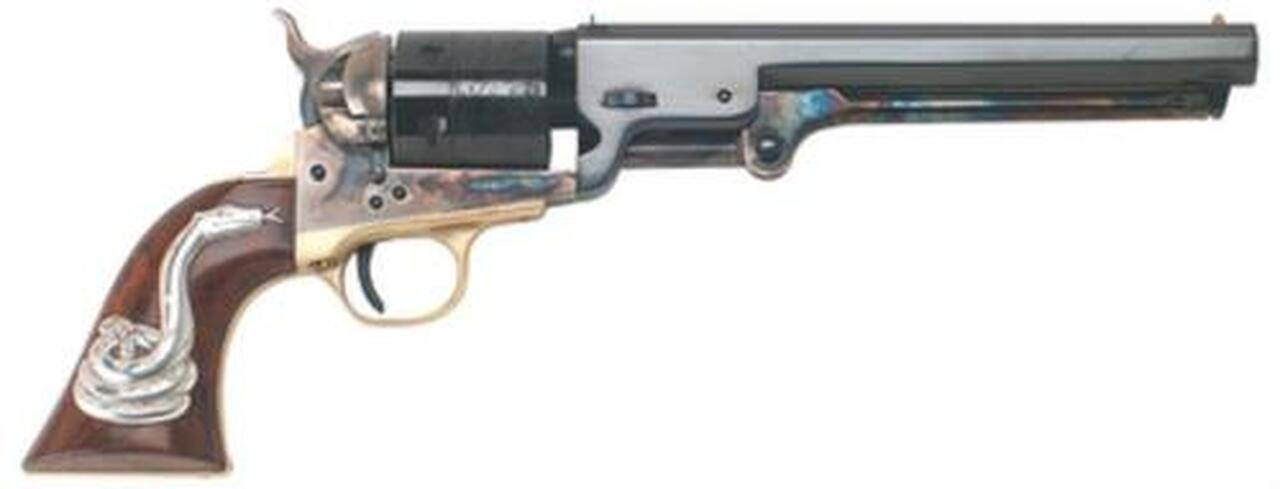 Cimarron Man With No Name Conversion .38 Spl 7.5″ Barrel Standard Blue Finish Snake Grip Inlay