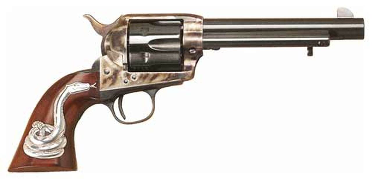 Cimarron Man With No Name SAA .45 Colt 5.5″ Barrel Rattlesnake Inlaid Grip Blue Finish