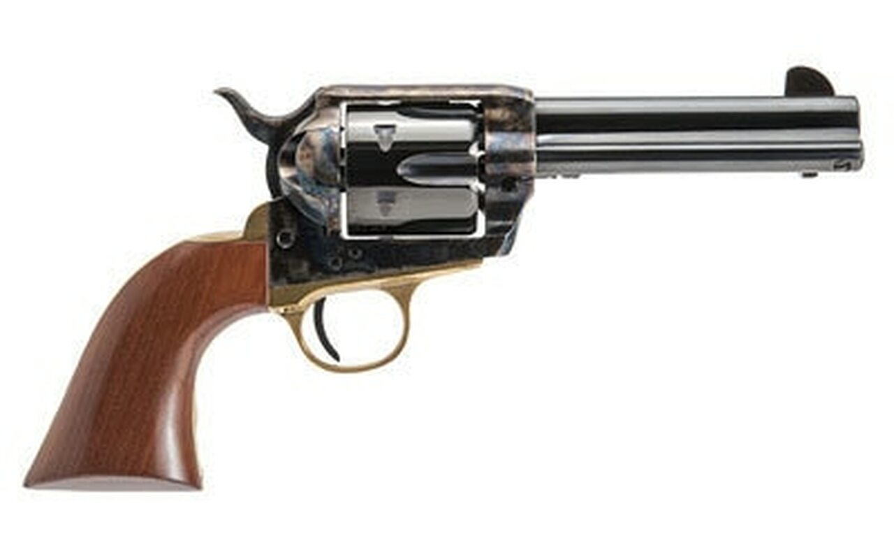Cimarron Pistolero Revolver, Single Action, 357 Mag/38 Special, 4.75″ Barrel, Steel Frame, Black, Walnut Grips, 6Rd PPP357