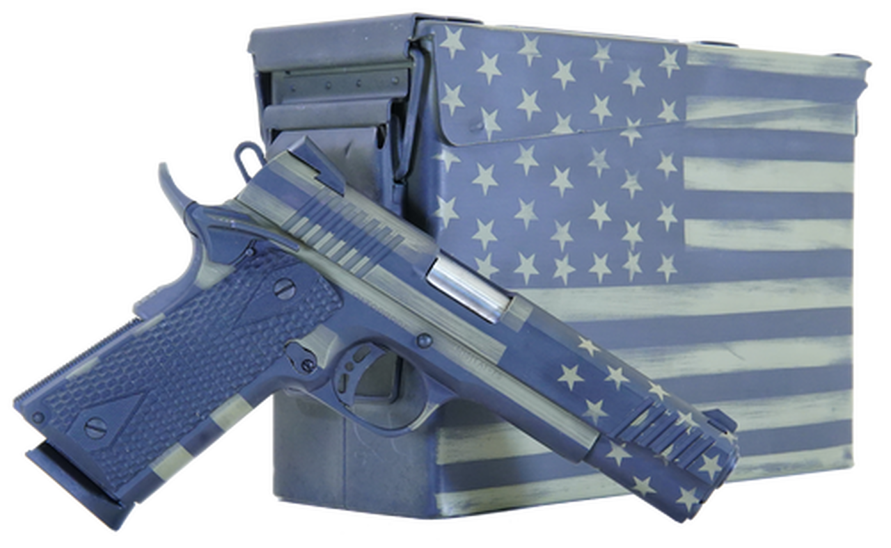 Citadel M-1911 45 ACP, 5″ Barrel, Black G10 Grip American Flag, Battleworn Green Frame American Flag, Battleworn Green Slide, 8rd