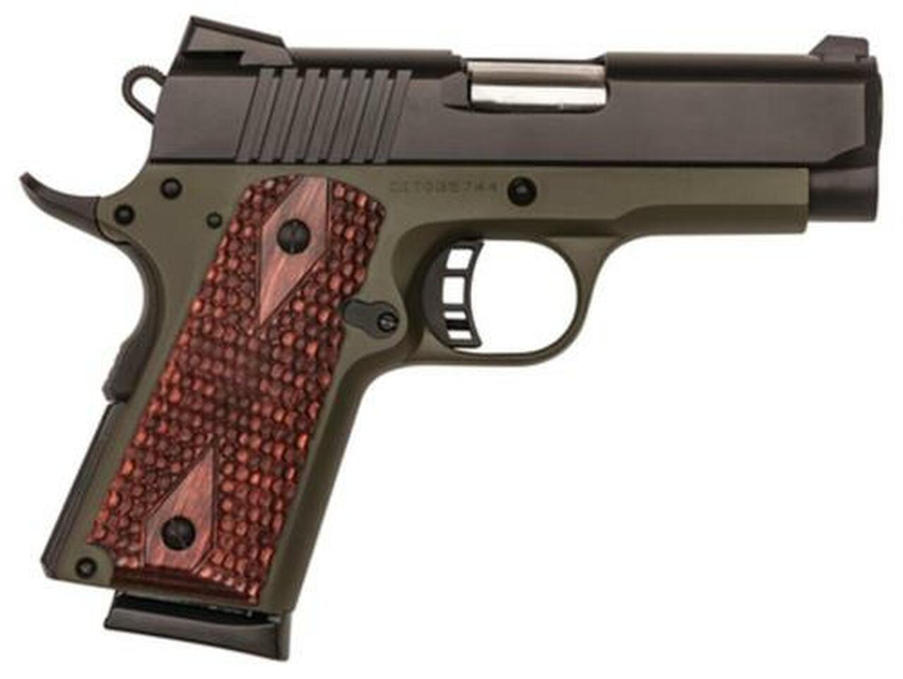 Citadel M-1911 Compact 45 ACP 3.5″ Bushingless Barrel Olive Drab Green Cerakote, Wood Grips 7rd Mag