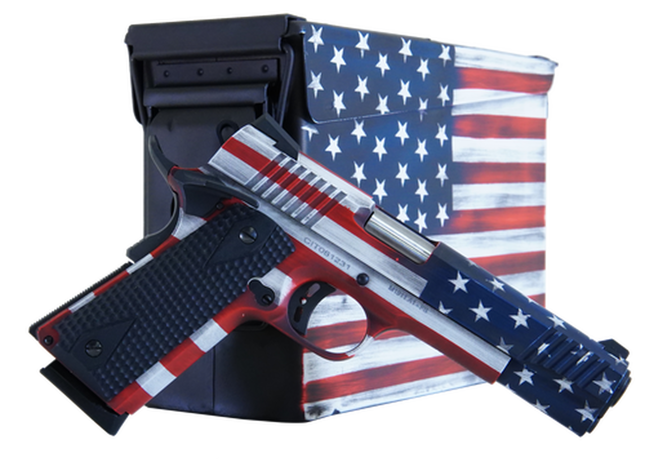 Citadel M-1911 with Ammo Can 45 ACP, 5″ Barrel, Black G10 Grip American Flag, Cerakote Slide, 8rd