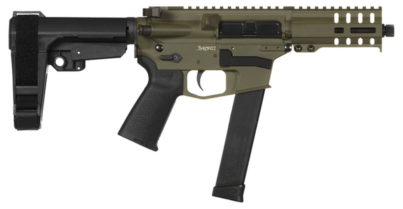 CMMG Banshee 300, 9mm, 5″ Barrel, Noveske Bazooka Green, 33rd Glock Mag