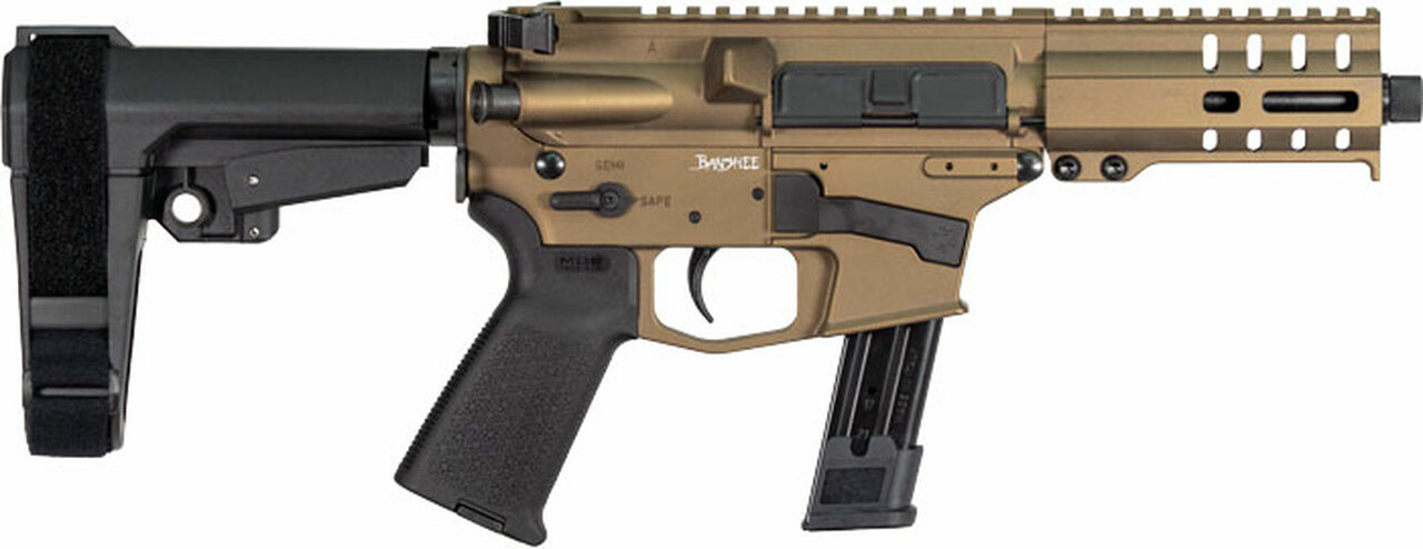 CMMG Banshee 300 MK17 9mm 5″ 21+1 Burnt Bronze Cerakote Receiver CMMG 6 Position RipBrace Stock