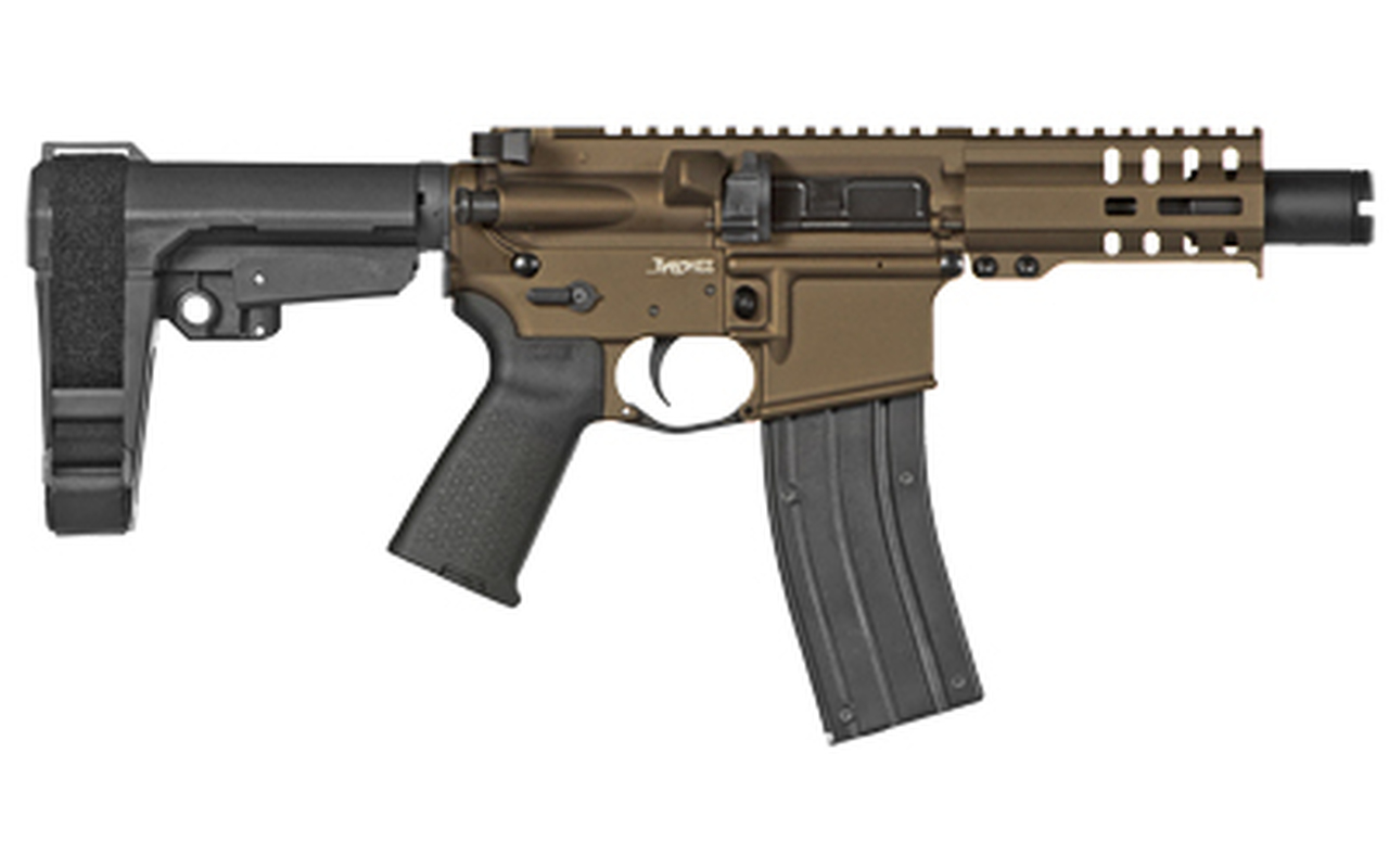 CMMG Mk4 Banshee 22LR, 4.5″ Barrel, Midnight Bronze, RipBrace Brace, KAK Slim Flash Can, Threaded 1/2-28, RML4 Hand Guard, Magpul MOE Grip, 25rd