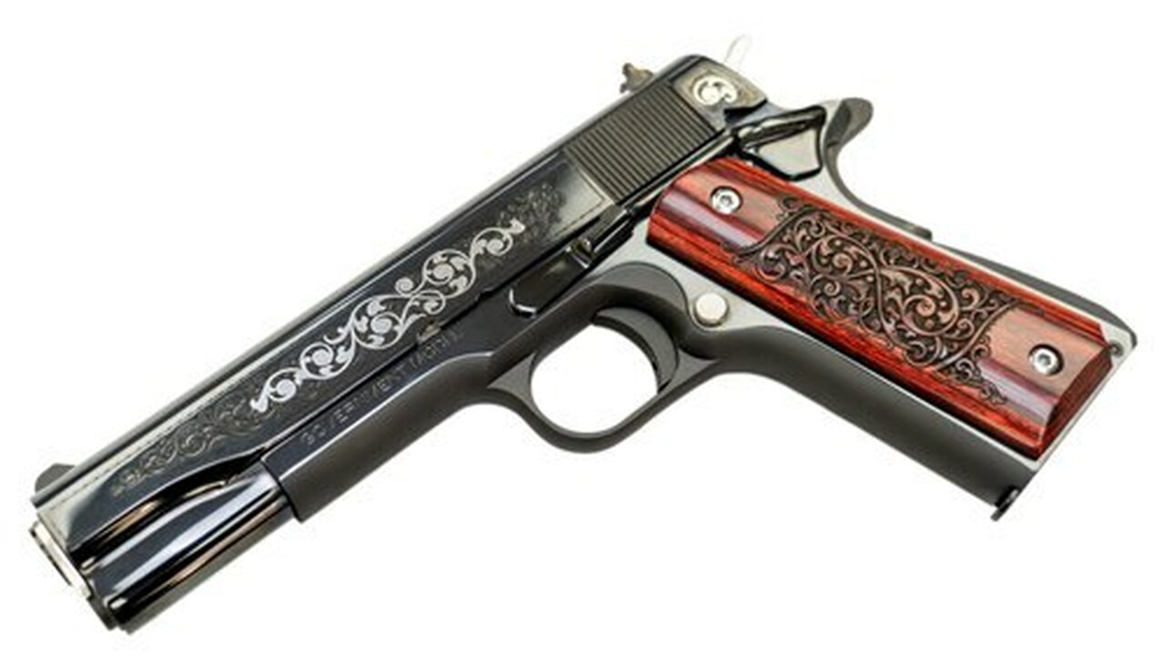 Colt 1911 Series 70 .45 ACP Gustave Young Engravers Series, 1 of 525, 5″ Barrel, Rosewood Grips, Engraved Slide, 8rd