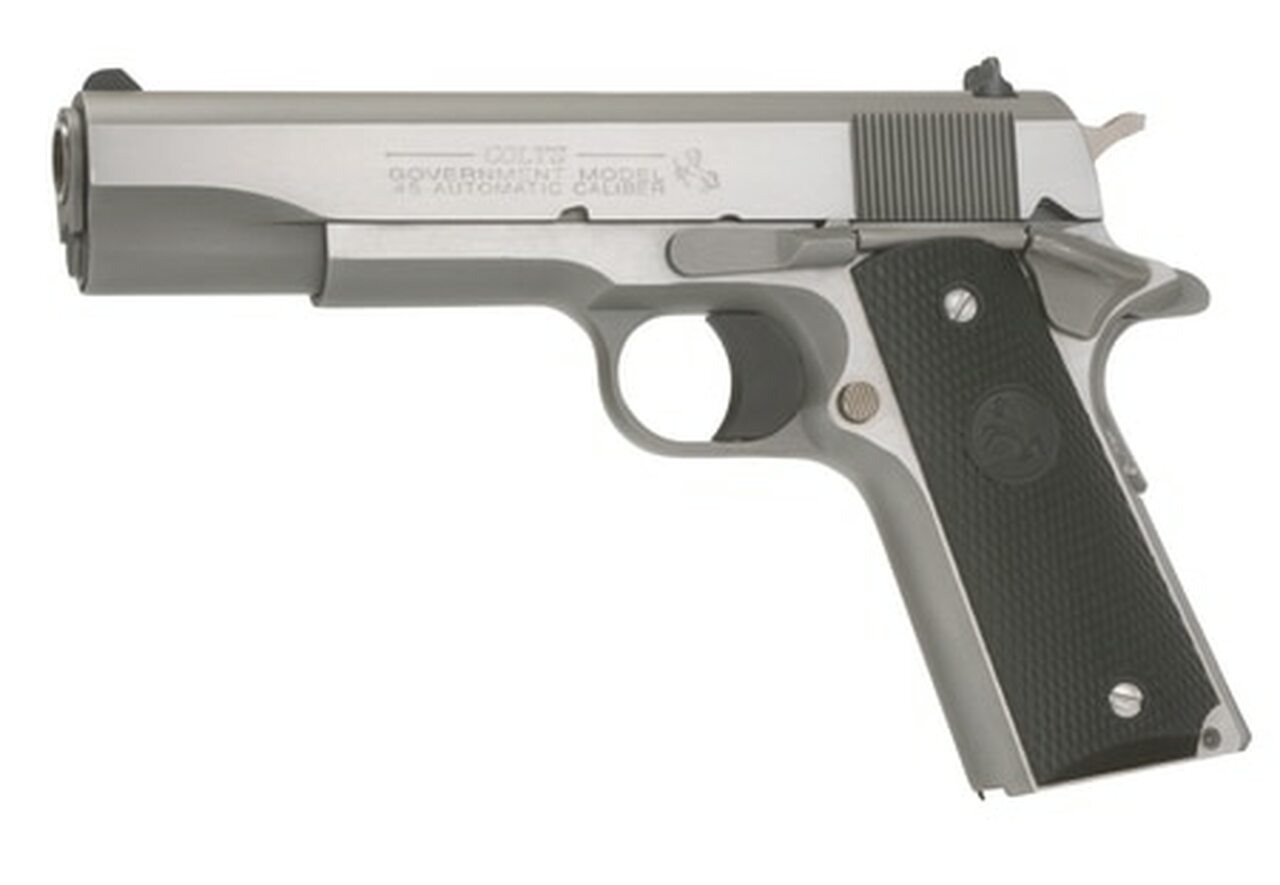 Colt 1991 Series Government 45 ACP 5″ Barrel, Black Poly Grip Stainless, 7rd
