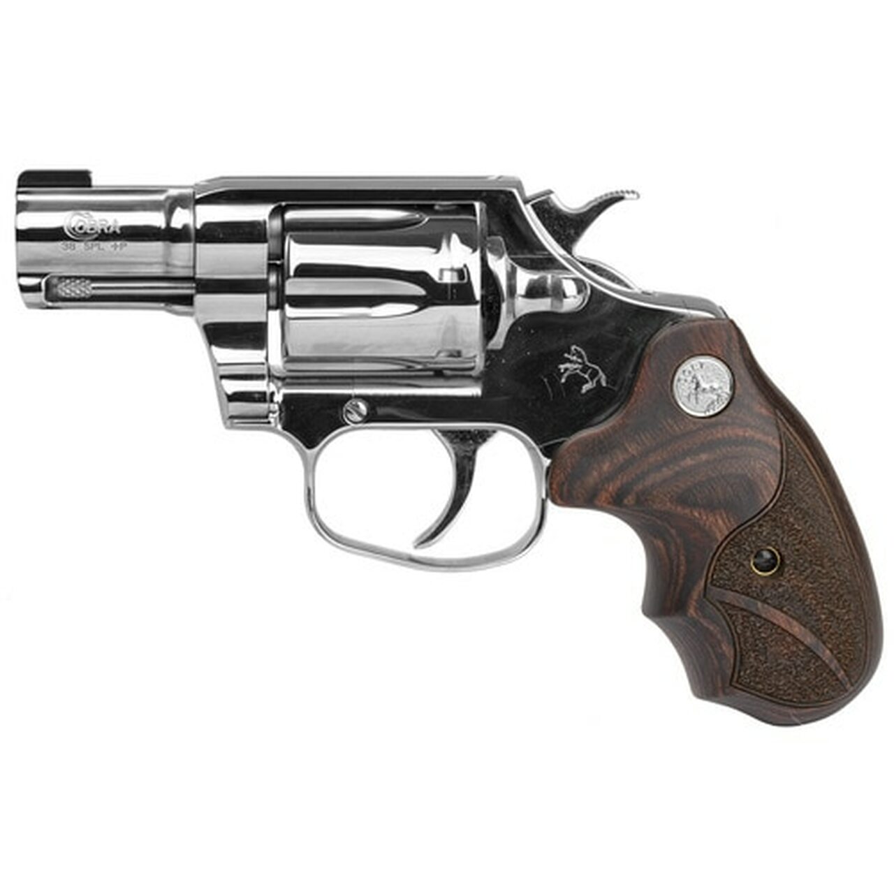 Colt Bright Cobra 38 Special +P, 2″ Barrel, Stainless Steel, Walnut Medallion Grips, Right Hand, Brass Bead Front Sight, 6rd