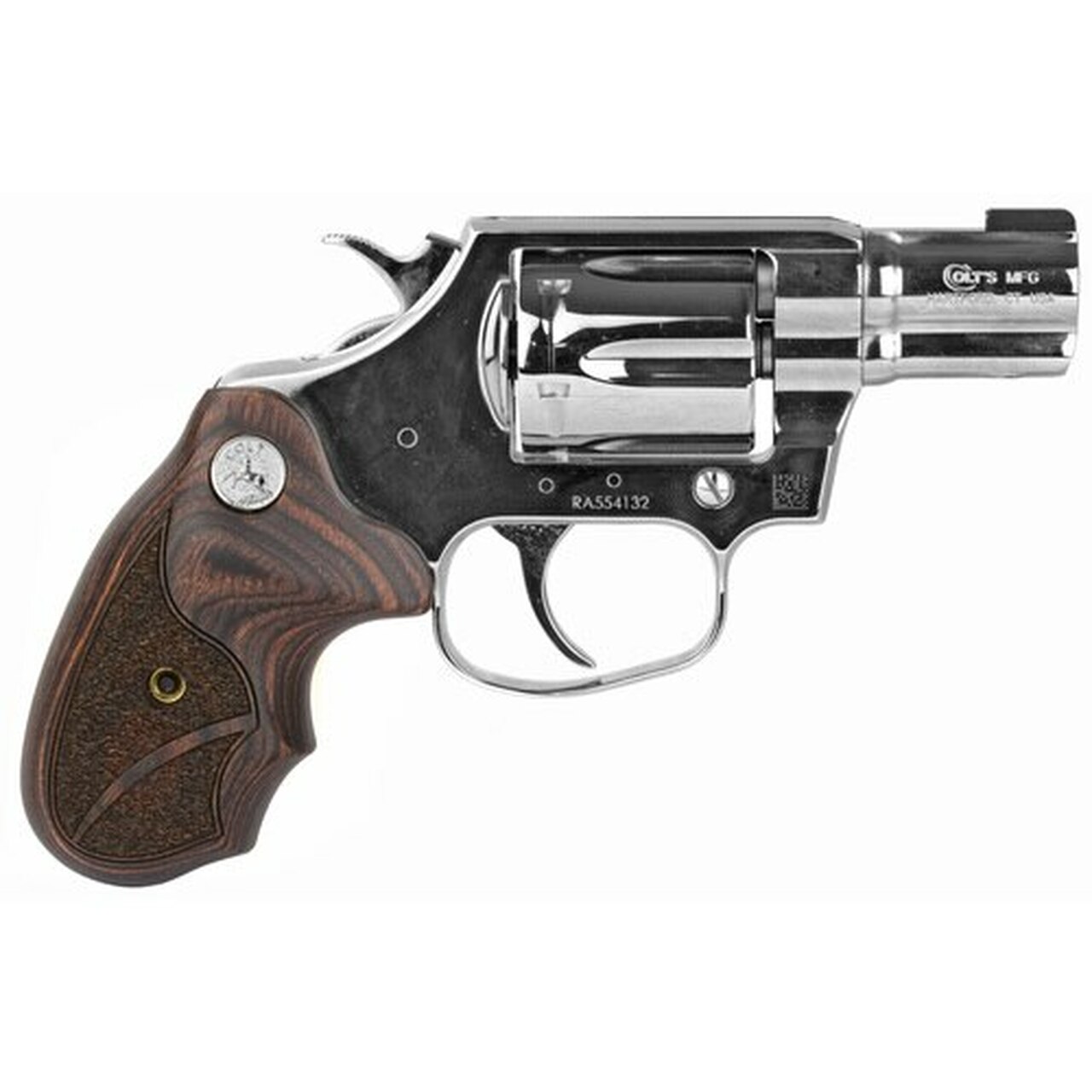 Colt Bright Cobra 38 Special +P, 2″ Barrel, Stainless Steel, Walnut Medallion Grips, Right Hand, Brass Bead Front Sight, 6rd